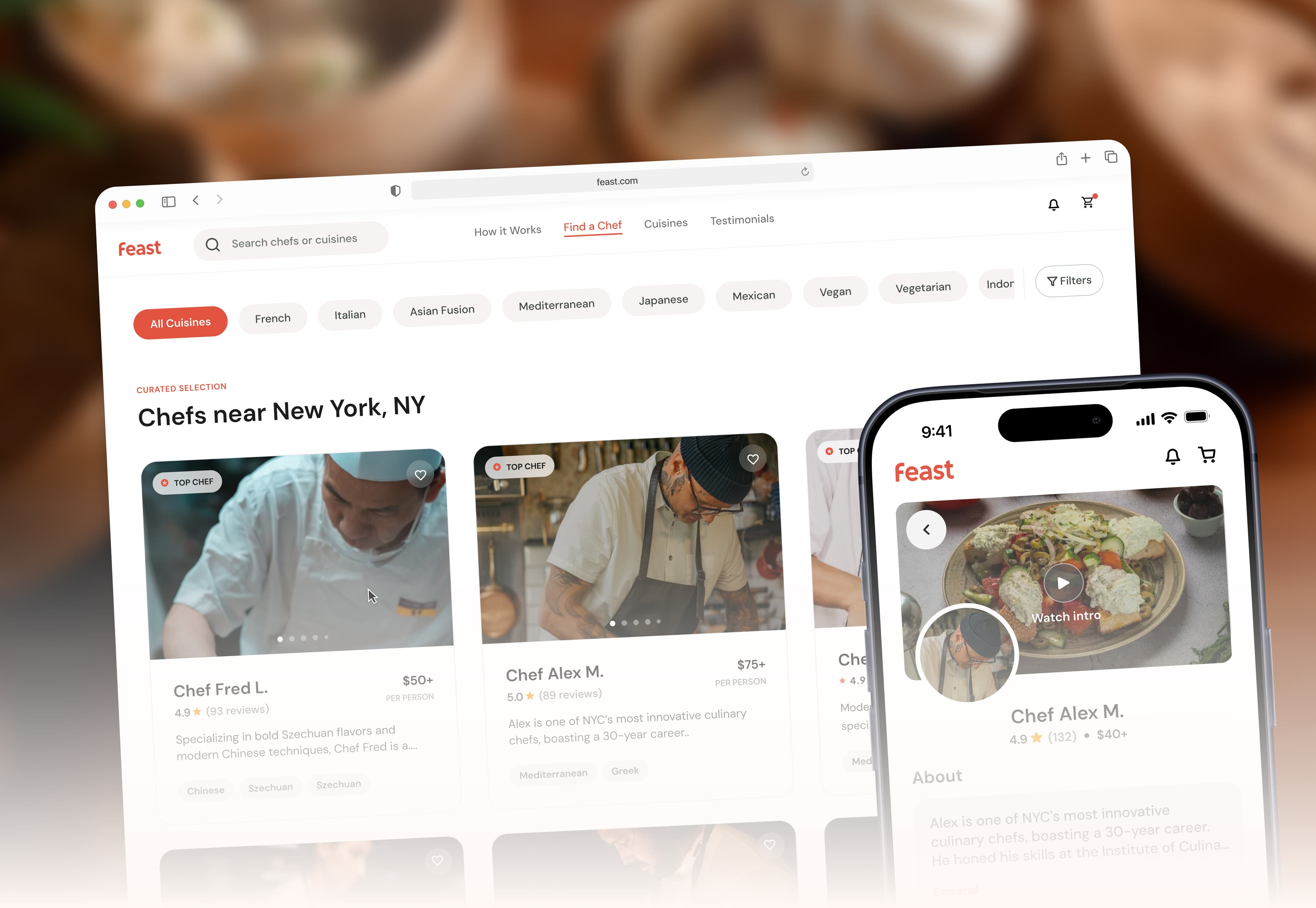 Feast browser and phone mockup